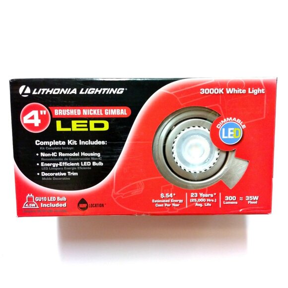 Lithonia Lighting 4” Brushed Nickel Gimbal 3000K LED Recessed Kit 224V1G - Picture 2 of 6